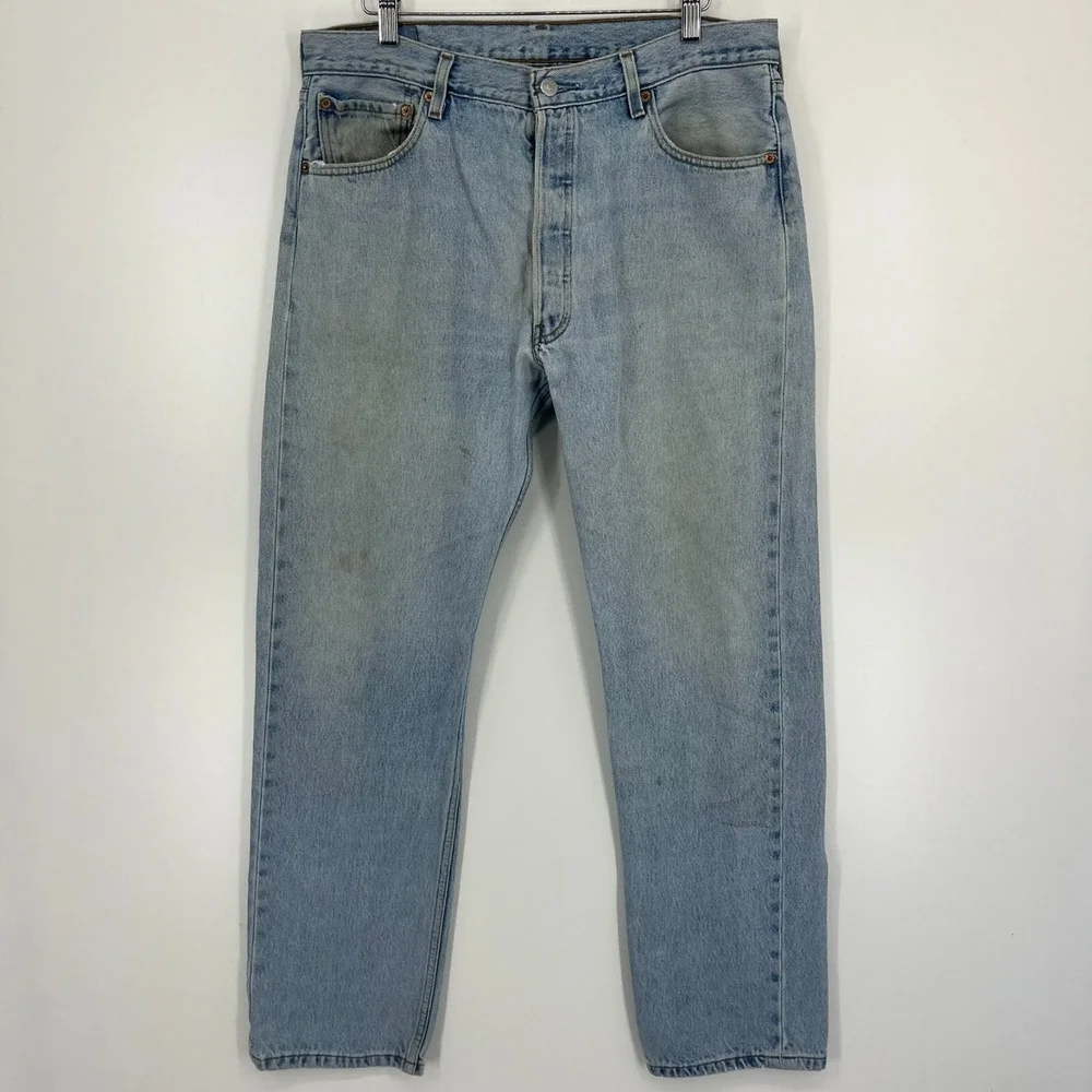 Levi's Jeans Men's Size 36 Blue‎ 501 Vtg Paper Tag 90's Button Fly Distressed